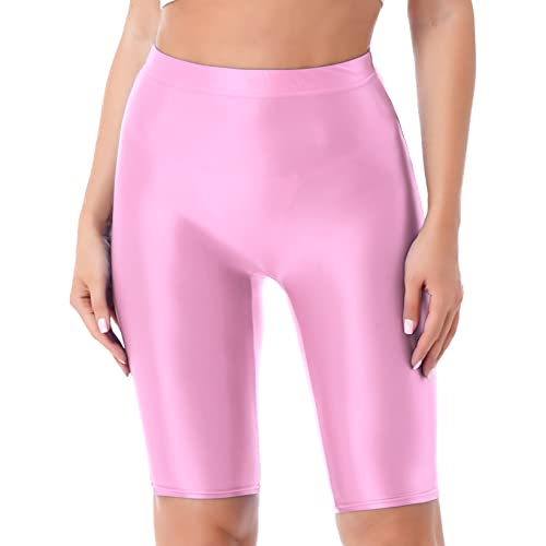 Aiihoo Damen Metallic Shorts High Waist Leggings Stretch Sporthose Shiny Yogahose Fitnesshose Kurz Hose Sportshorts Jogginghose Rosa XL von Aiihoo