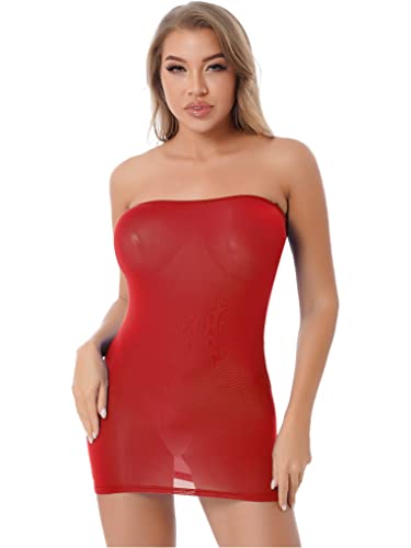 Aiihoo Damen Minikleid Trägerloses Body Shape Kleid Schlauchkleid Shapewear Figurformendes Unterrock Unterkleid Nachtwäsche Clubwear Rot A Einheitsgröße von Aiihoo