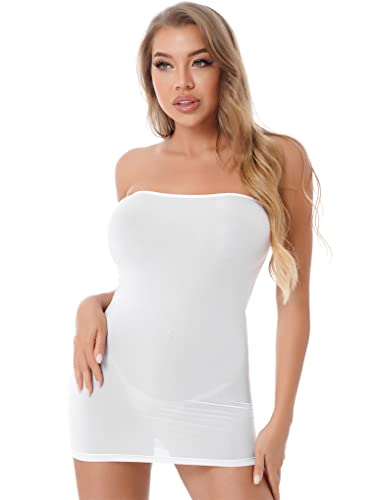 Aiihoo Damen Minikleid Trägerloses Body Shape Kleid Schlauchkleid Shapewear Figurformendes Unterrock Unterkleid Nachtwäsche Clubwear Weiss A Einheitsgröße von Aiihoo