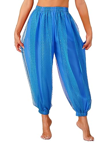 Aiihoo Damen Pailletten Pants Bauchtanz Hosen Pumphose Haremshose Tanzhose Party Leggings Tanzkleidung Loose Yoga Bloomers Himmelblau Einheitsgröße von Aiihoo