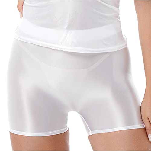 Aiihoo Damen Metallic Shorts High Waist Leggings Stretch Sporthose Shiny Yogahose Fitnesshose Kurz Hose Sportshorts Jogginghose Weiss B L von Aiihoo