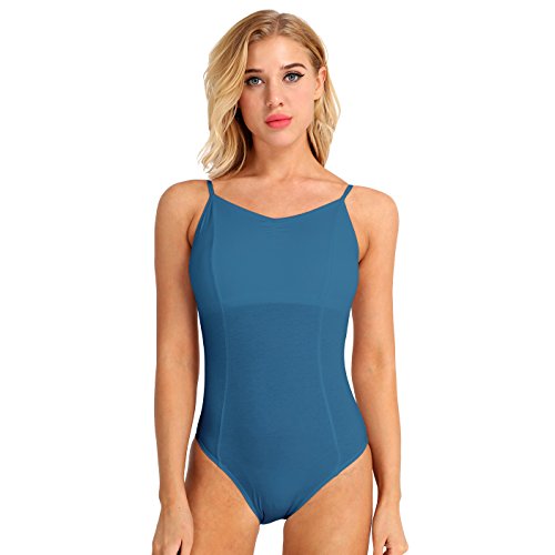 Aiihoo Damen Tanz-Body elegant Bodysuit Ärmellos Shirt Leotard Tops Overalls Jumpsuit Ballett Trikot Ballettanzug mit Spaghettiträgern Blau Grün L von Aiihoo