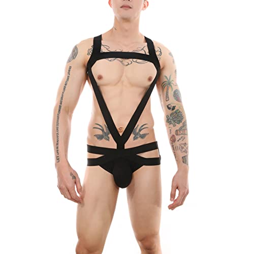 Aiihoo Herren Body mit Bulge Pouch ​Jockstrap Wrestling Singlet Body Fischnetz Patchwork Body High Cut Stringbody Trikot Unterwäsche B Schwarz M von Aiihoo