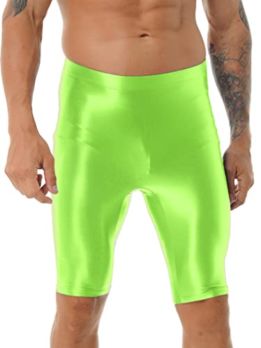 Aiihoo Herren Glänzende Leggings Strumpfhose Laufhosen Sportleggings Atmungsaktiv Funktionsunterhose Tights Shorts Kurz Hose Kompressionshose Badeshorts Fluoreszierendes Grün A M von Aiihoo