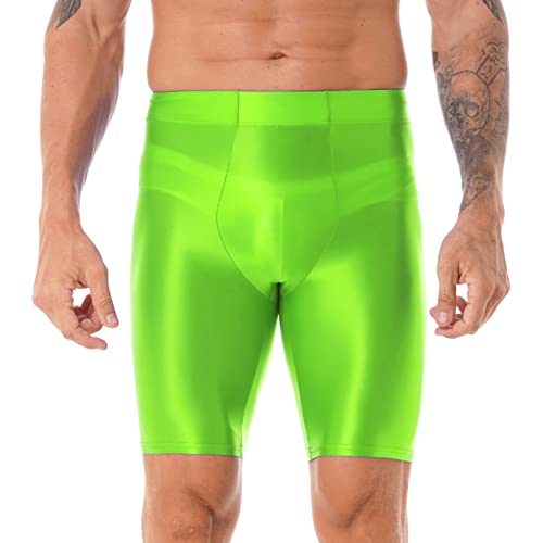 Aiihoo Herren Glänzende Leggings Strumpfhose Laufhosen Sportleggings Atmungsaktiv Funktionsunterhose Tights Shorts Kurz Hose Kompressionshose Badeshorts Leuchtendes Grün XXL von Aiihoo