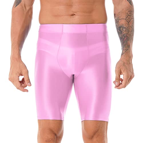 Aiihoo Herren Glänzende Leggings Strumpfhose Laufhosen Sportleggings Atmungsaktiv Funktionsunterhose Tights Shorts Kurz Hose Kompressionshose Badeshorts Rosa L von Aiihoo