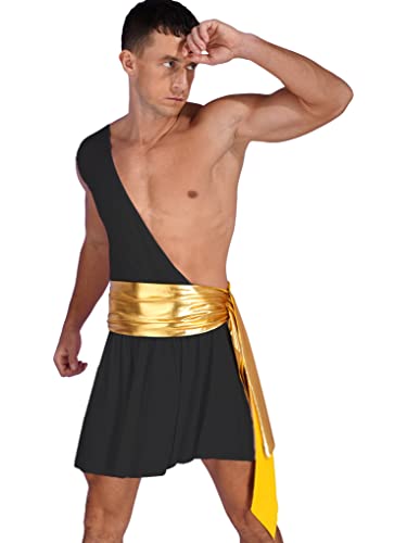 Aiihoo Herren Griechischer Reiter Kostüm EIN-Schulter Gott Römische Römer Toga Kostüm Strapsrock Minirock Halloween Kostüm Karneval Fasching Cosplay X Schwarz XXL von Aiihoo