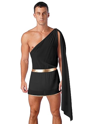 Aiihoo Herren Griechischer Reiter Kostüm EIN-Schulter Gott Römische Römer Toga Kostüm Strapsrock Minirock Halloween Kostüm Karneval Fasching Cosplay Y Schwarz S von Aiihoo