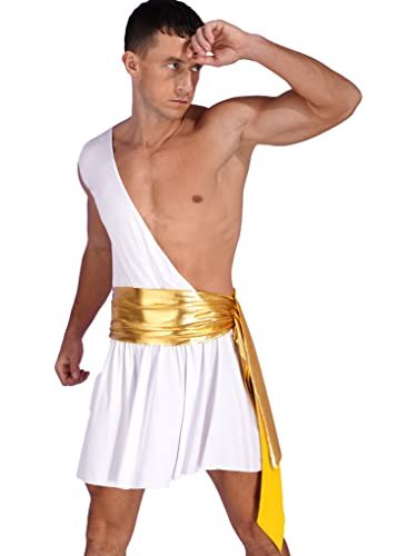 Aiihoo Herren Griechischer Reiter Kostüm EIN-Schulter Gott RömischeRömer Toga Kostüm Strapsrock Minirock Halloween Kostüm Karneval Fasching Cosplay Weiß A 3XL von Aiihoo