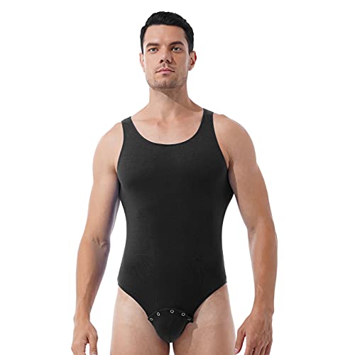 Aiihoo Herren Kurzarm/Ärmellose Bodysuit Einteilige Unterwäsche Männerbody Sportbody Fitness Overall Unterhemd Wrestling Singlet Body Sportwear Stringbody Schwarz XXL von Aiihoo