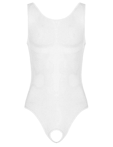 Aiihoo Herren Mesh Body Transparent Bodysuit Sexy Jumpsuit Ärmellos Overall High Cut Stringbody Männer Unterhemd Erotik Dessous Unterwäsche A Weiß XL von Aiihoo