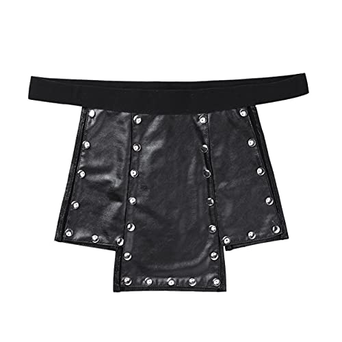 Aiihoo Herren Strings Wetlook Ouvert-Slip Tanga Leder Unterhose Erotische Dessous Unterwäsche mit Vorne Reißverschluss/Knöpfe T-Back Höschen C Schwarz XL von Aiihoo