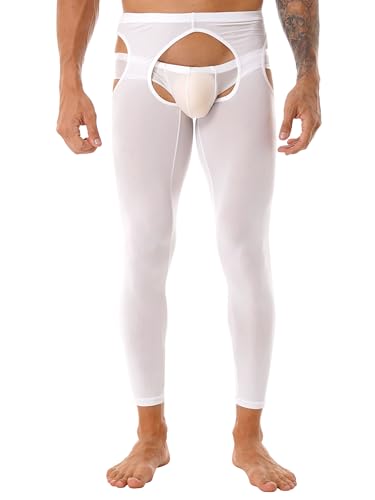 Aiihoo Herren Strumpfhosen Glänzende Ouvert Hose Pantyhose Tight Leggings Pants mit offenem Schritt Unterhosen Sexy Dessous Unterwäsche Weiß Einheitsgröße von Aiihoo