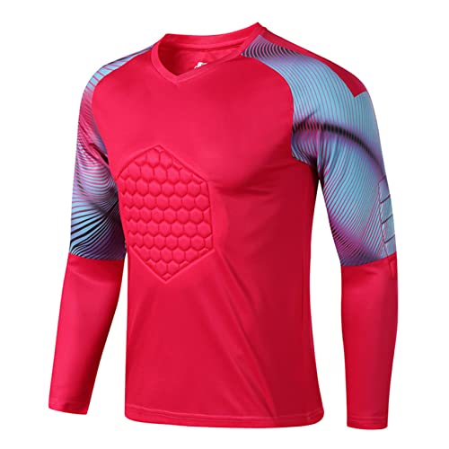 Aiihoo Herren Torwart Trikot Shirts Sportshirts Schnelltrocknend Trainingsshirt Atmungsaktives Langarmshirt Funktionsshirt Kompressionsshirt Sportkleidung Hot Pink 4XL von Aiihoo