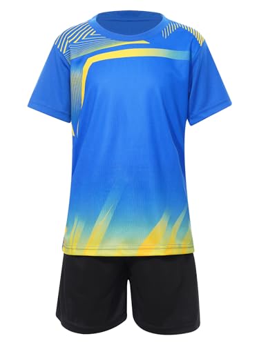 Aiihoo Jungen 2 tlg Sportanzug Set Fußball Basketball Uniform Kurzarm T-Shirt mit Shorts Sportswear Trainingsanzug X Blau 146-152 von Aiihoo