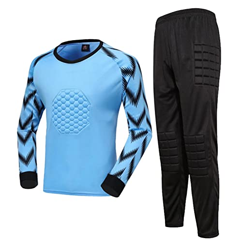 Aiihoo Jungen Fußball Torwart Trikot Set Langarm Gepolstert Sportshirt Trainingsshirt und Sporthose Sportanzug Trainingsanzug Sportkleidung Himmelblau 158-164 von Aiihoo