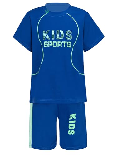 Aiihoo Kinder Jungen Trainingsanzug Sportanzug Set Kurzarm Sportshirt mit Sportshorts Mädchen Jogginganzug Sommer Sportkleidung X Blau 146-152 von Aiihoo