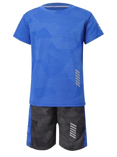 Aiihoo Kinder Jungen Trainingsanzug Sportanzug Set Kurzarm Sportshirt mit Sportshorts Mädchen Jogginganzug Sommer Sportkleidung Blau H 152-164 von Aiihoo