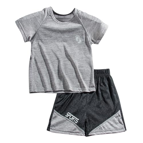 Aiihoo Kinder Jungen Trainingsanzug Sportanzug Set Kurzarm Sportshirt mit Sportshorts Mädchen Jogginganzug Sommer Sportkleidung Y Grau 134-140 von Aiihoo