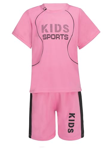 Aiihoo Kinder Jungen Trainingsanzug Sportanzug Set Kurzarm Sportshirt mit Sportshorts Mädchen Jogginganzug Sommer Sportkleidung X Rosa 134-140 von Aiihoo