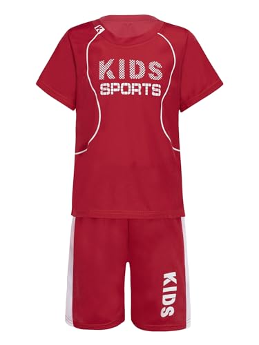 Aiihoo Kinder Jungen Trainingsanzug Sportanzug Set Kurzarm Sportshirt mit Sportshorts Mädchen Jogginganzug Sommer Sportkleidung X Rot 116-122 von Aiihoo