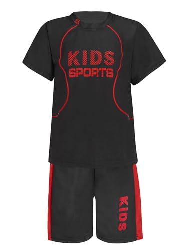 Aiihoo Kinder Jungen Trainingsanzug Sportanzug Set Kurzarm Sportshirt mit Sportshorts Mädchen Jogginganzug Sommer Sportkleidung X Schwarz 122-128 von Aiihoo