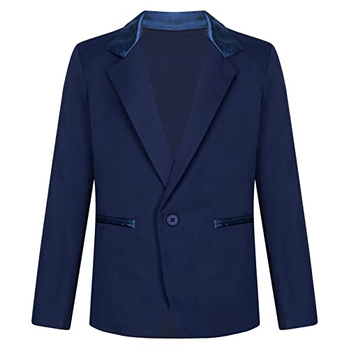 Aiihoo Kinder Jungen Sakko Langarm Blazer Smoking Anzug Slim Fit Jacke Mantel mit Reverskragen Hochzeit Geburtstag Party Festzug Anzugjacke Navy Blau 110-116 von Aiihoo