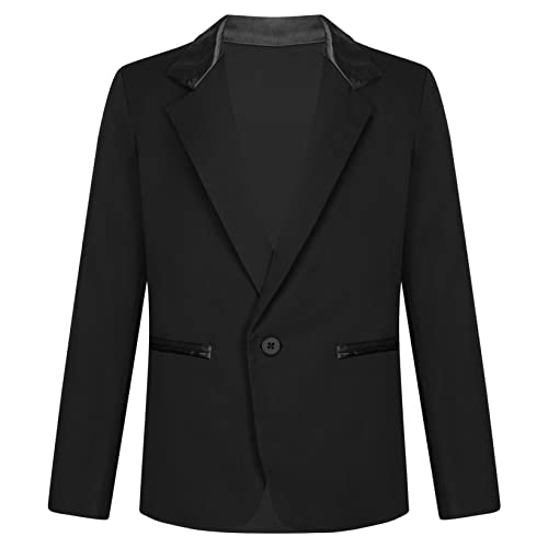 Aiihoo Kinder Jungen Sakko Langarm Blazer Smoking Anzug Slim Fit Jacke Mantel mit Reverskragen Hochzeit Geburtstag Party Festzug Anzugjacke Schwarz 134-140 von Aiihoo