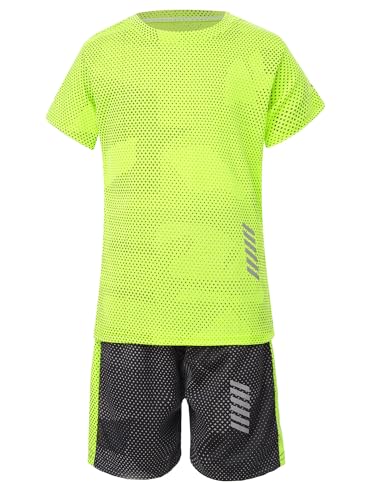 Aiihoo Kinder Jungen Trainingsanzug Sportanzug Set Kurzarm Sportshirt mit Sportshorts Mädchen Jogginganzug Sommer Sportkleidung Fluorescent_Green H 122-128 von Aiihoo