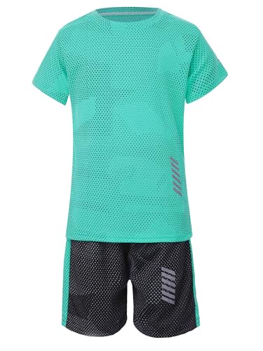 Aiihoo Kinder Jungen Trainingsanzug Sportanzug Set Kurzarm Sportshirt mit Sportshorts Mädchen Jogginganzug Sommer Sportkleidung Grün H 146-152 von Aiihoo