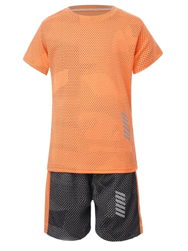 Aiihoo Kinder Jungen Trainingsanzug Sportanzug Set Kurzarm Sportshirt mit Sportshorts Mädchen Jogginganzug Sommer Sportkleidung Orange H 122-128 von Aiihoo