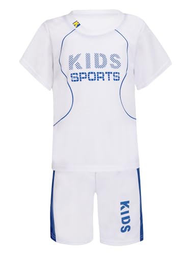 Aiihoo Kinder Jungen Trainingsanzug Sportanzug Set Kurzarm Sportshirt mit Sportshorts Mädchen Jogginganzug Sommer Sportkleidung X Weiss 134-140 von Aiihoo