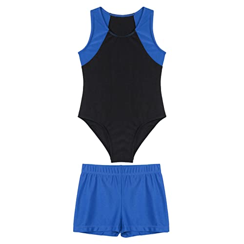 Aiihoo Kinder Jungen Turnanzug Sportlich Body mit Shorts Ärmellos Gymnastikanzug Tanzbody Fitness Yoga Trikot Sportbekleidung Blau 134-140 von Aiihoo