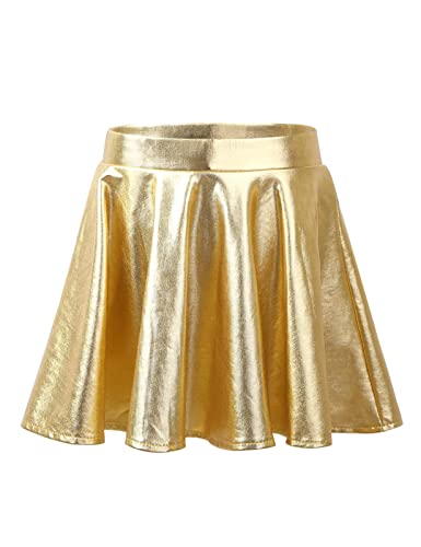 Aiihoo Kinder Mädchen Metallic Rock Kurz A-Linie Rock Wetlook Minirock Skaterrock Sommerrock Tanzrock Faltenrock Freizeitkleidung Z Gold 152 von Aiihoo