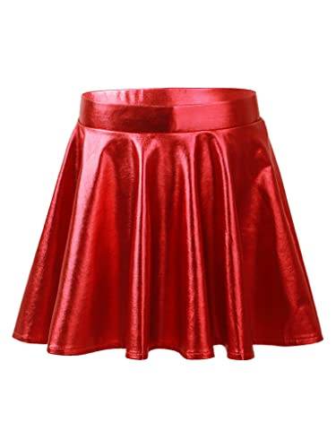 Aiihoo Kinder Mädchen Metallic Rock Kurz A-Linie Rock Wetlook Minirock Skaterrock Sommerrock Tanzrock Faltenrock Freizeitkleidung Z Rot 116 von Aiihoo