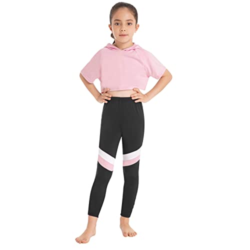 Aiihoo Kinder Mädchen Sportkleidung Set Jogginganzug Kurzarm Crop Top mit Kapuzen Leggings Fitness Tanz Yoga Training Kleidung Sportwear Rosa 110-116 von Aiihoo