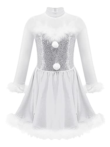 Aiihoo Kinder Mädchen Weihnachten Kleid Langarm A-Linie Samt Kleid Pailletten Weihnachtskleid Weihnachtsoutfits für Party Karneval Fasching Weiss D 152 von Aiihoo