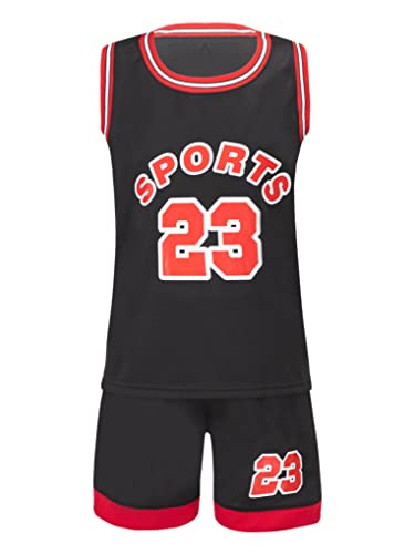 Aiihoo Kinder Jungen Zweiteiliger Sportanzug Trainingsanzug Ärmellos Sportshirt + Sportshorts Jogginganzug Sommer Basketball Sportkleidung Schwarz 110-116 von Aiihoo