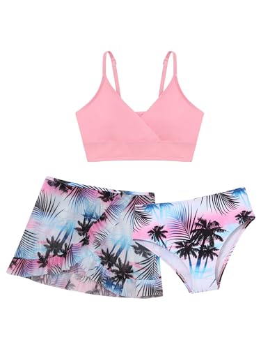 Aiihoo Mädchen Bikini Set 3-teilige Badeanzüge Bikini Top+Shorts +Bikinihose Hawaii Bademode Tankini Badebekleidung Schwimmanzug T Rosa 158-164 von Aiihoo