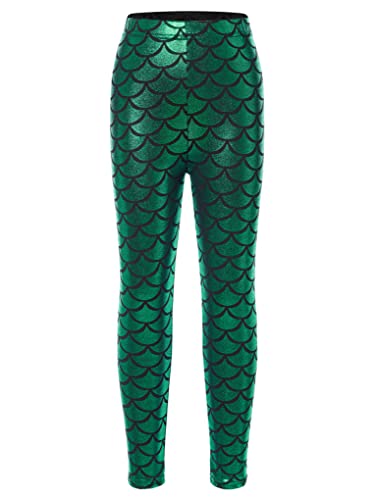 Aiihoo Mädchen Leggings Meerjungfrau Fischschuppen Hose Glänzend Strumpfhose Gymnastik Tanzhose Fitness Sporthose Grün 146-152 von Aiihoo