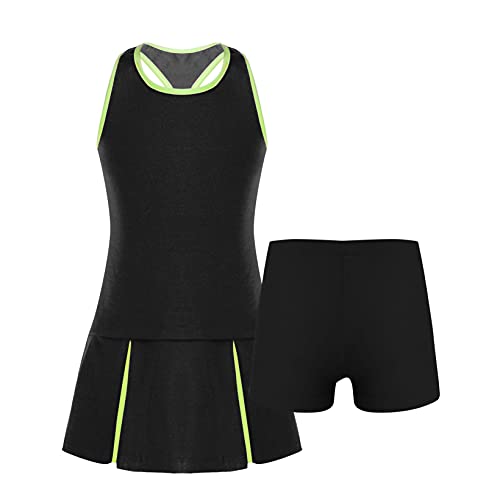 Aiihoo Mädchen Sport Kleidung Set Ärmellos Racerback Tennis Kleider Mit Shorts Fitness Workout Yoga Running Outfit Tennisanzug Sportanzug Schwarz A 134-140 von Aiihoo