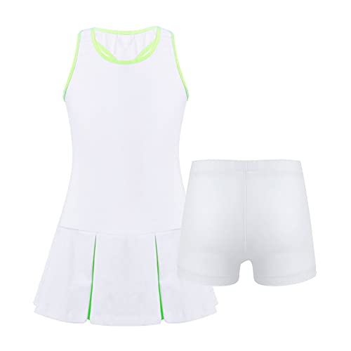 Aiihoo Mädchen Sport Kleidung Set Ärmellos Racerback Tennis Kleider Mit Shorts Fitness Workout Yoga Running Outfit Tennisanzug Sportanzug Weiss A 146-152 von Aiihoo