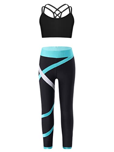 Aiihoo Mädchen Sport Kleidung Set Sport BH Oberteil mit Lange Leggings Trainingsanzug Fitness Yoga Jogging Workout Sportwear Gr.98-176 W Grün 146-152 von Aiihoo