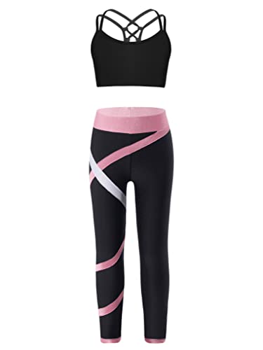 Aiihoo Mädchen Sport Kleidung Set Sport BH Oberteil mit Lange Leggings Trainingsanzug Fitness Yoga Jogging Workout Sportwear Gr.98-176 W Rosa 146-152 von Aiihoo