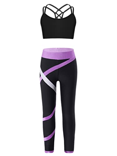 Aiihoo Mädchen Sport Kleidung Set Sport BH Oberteil mit Lange Leggings Trainingsanzug Fitness Yoga Jogging Workout Sportwear Gr.98-176 W Lavendel 134-140 von Aiihoo