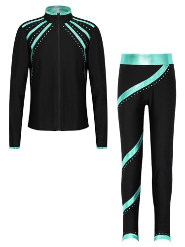 Aiihoo Mädchen Sportanzug Kinder Jogginganzug Sweatshirt +Sport Leggings/Shorts Sporthose Trainingsanzug Trikotanzug Yoga Fitness Workout Laufen Tanz Rs Blaugrün 134-140 von Aiihoo