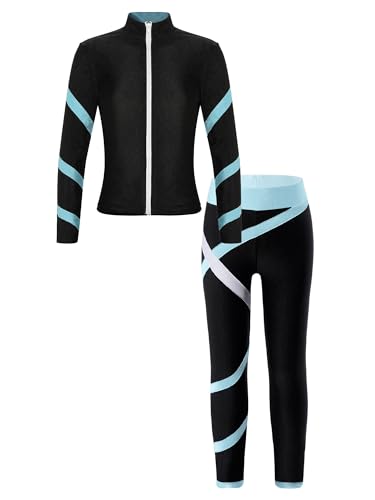 Aiihoo Mädchen Sportanzug Kinder Jogginganzug Sweatshirt +Sport Leggings/Shorts Sporthose Trainingsanzug Trikotanzug Yoga Fitness Workout Laufen Tanz Hellblau 146-152 von Aiihoo