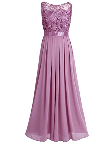 Damen Abendkleid Festlich Elegant Cocktailkleid Ärmellos Chiffon Ballkleider Maxi Lang Faltenrock Brautjungfer Spitzekleid Abschluss Party Pflaume 32 von Aiihoo