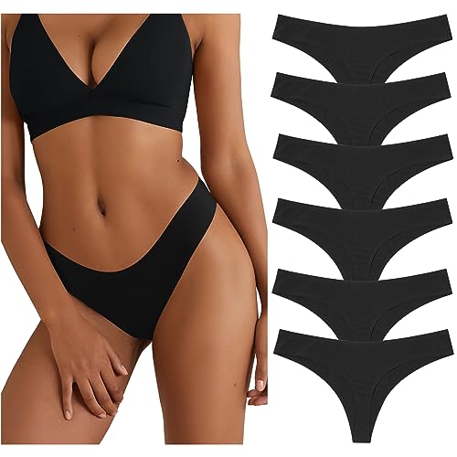 Aijolen 6er Pack Schwarz String Tanga Damen Unterhosen Damen Nahtlos Seamless Slips Unterwäsche Frauen Hipster Set Sexy Bequem Dessous S-XL von Aijolen