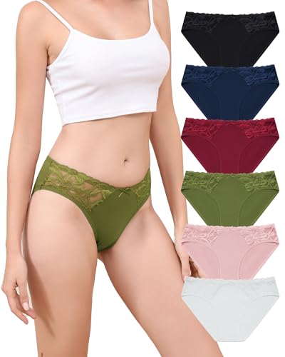 Aijolen Baumwolle Unterhosen Damen Slips mit Spitze Unterwäsche Frauen Bequeme Hipster Panties Brazilian Slip Atmungsaktiv Weiche Mehrpack S-XL von Aijolen